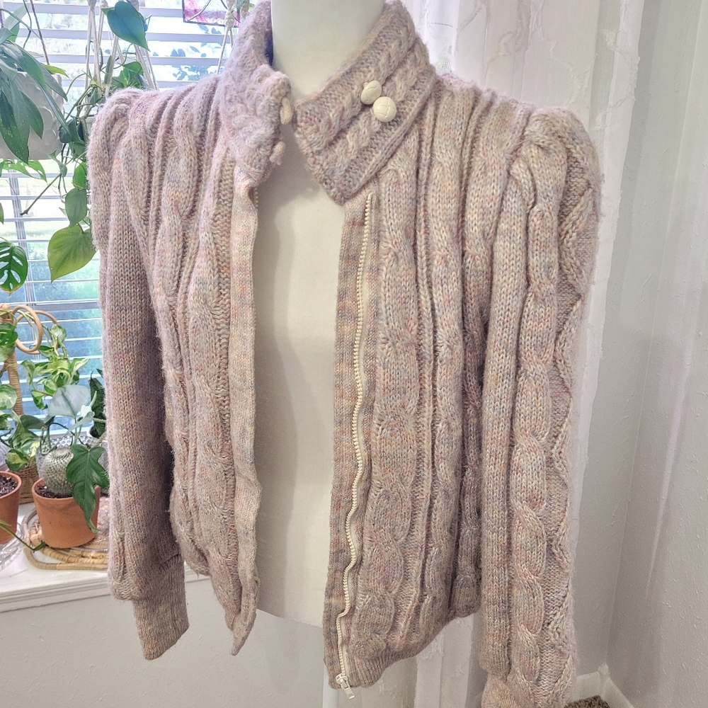 Vintage Braetan jacket sweater zip up pink puff sleeve